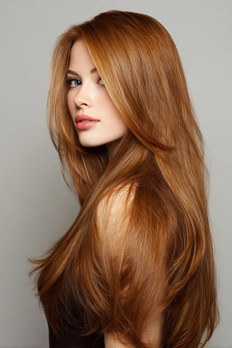 Long Copper Layers with Soft Face-Framing Swoop