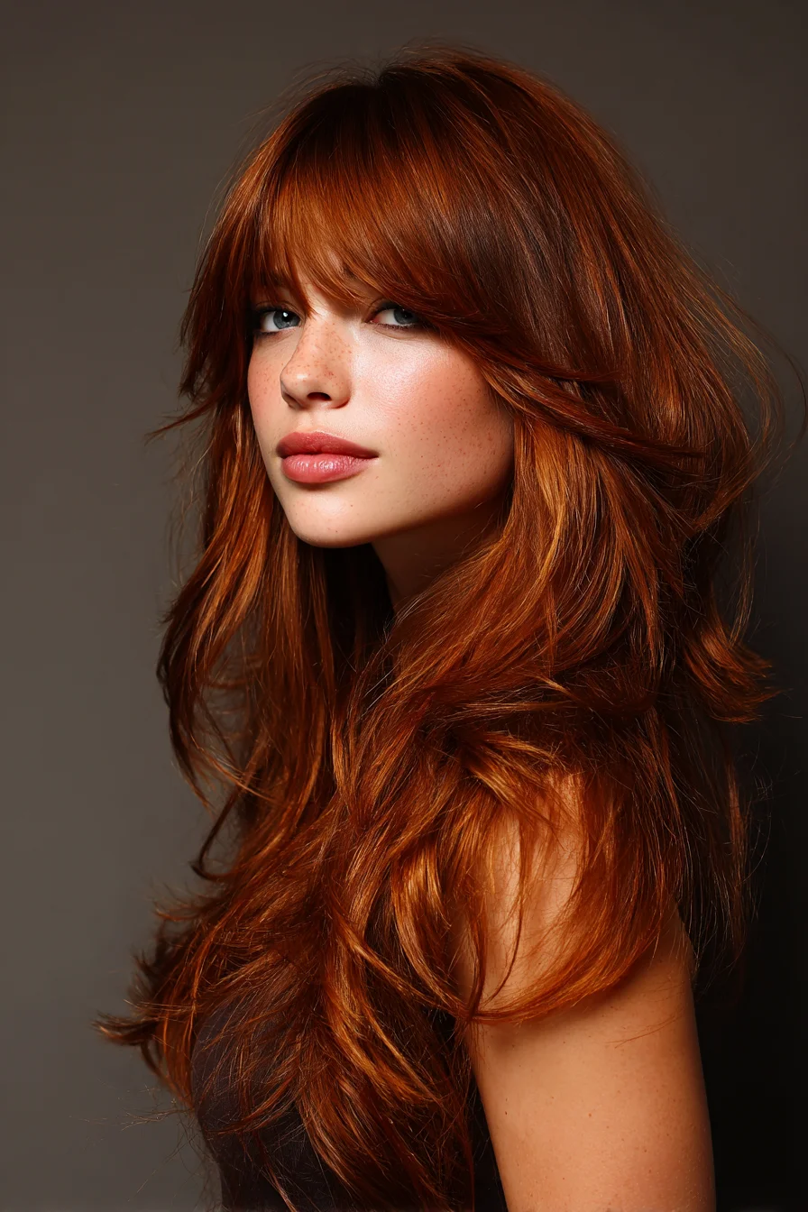 Long Layered Cut with Curtain Bangs for Soft Volume