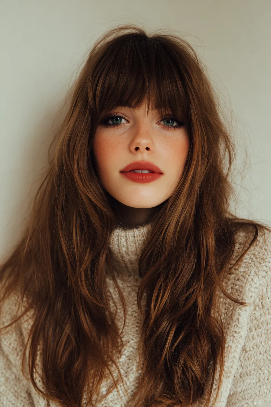 Long Layered Hair with Curtain Bangs and Soft Texture