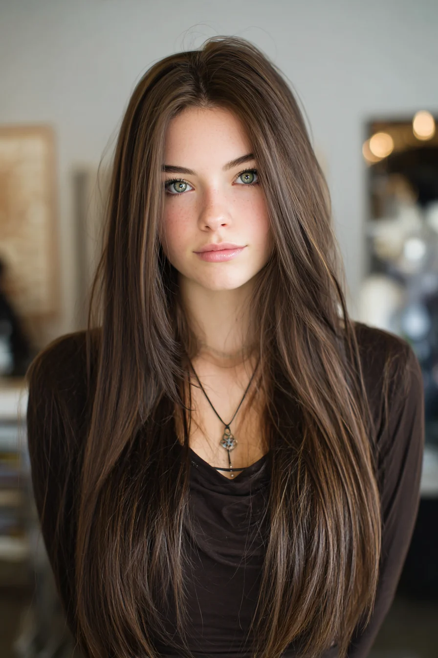 Long Layered Hair with Face-Framing Pieces and Shine