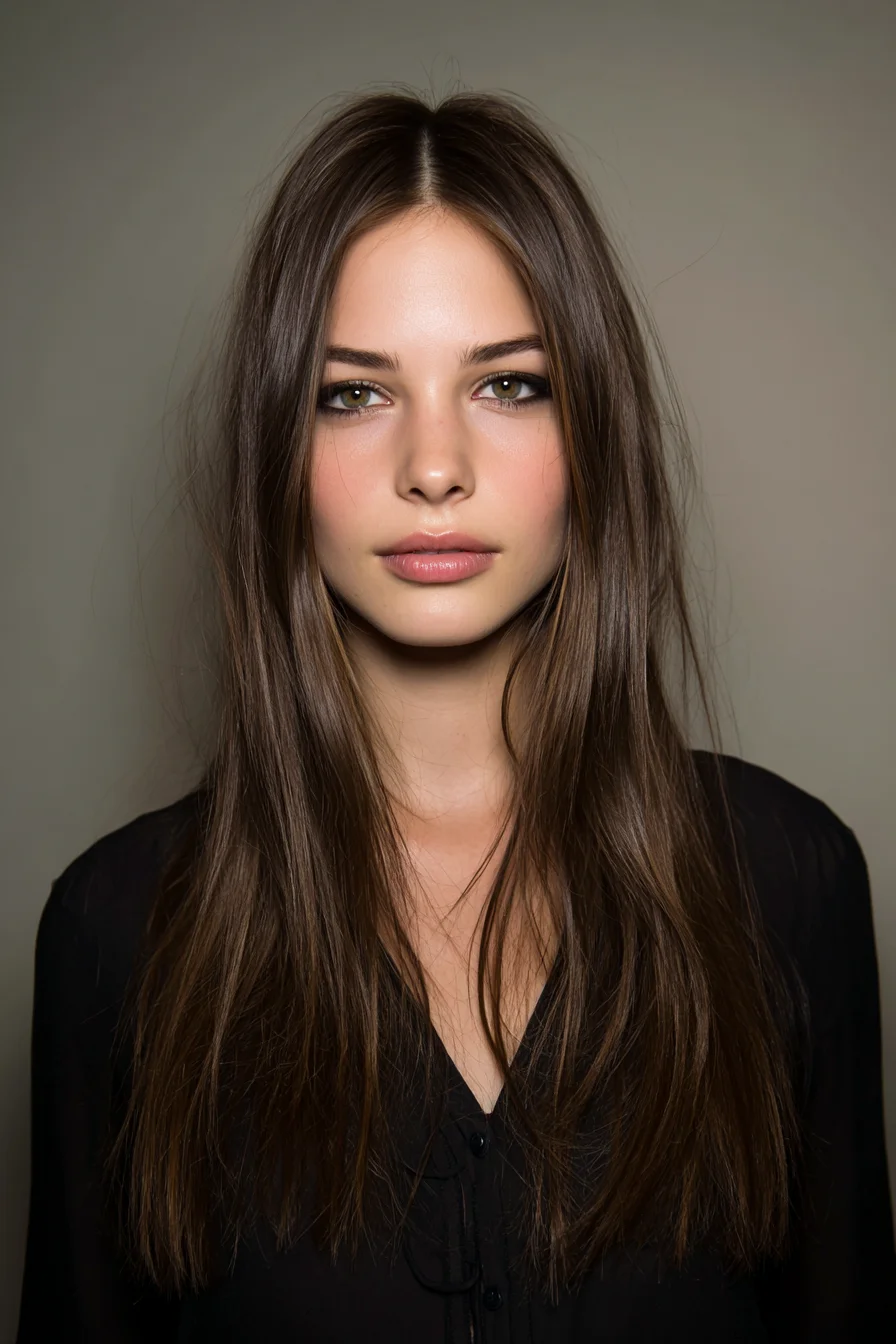 Long Layered Natural Hair with Center Part and Texture