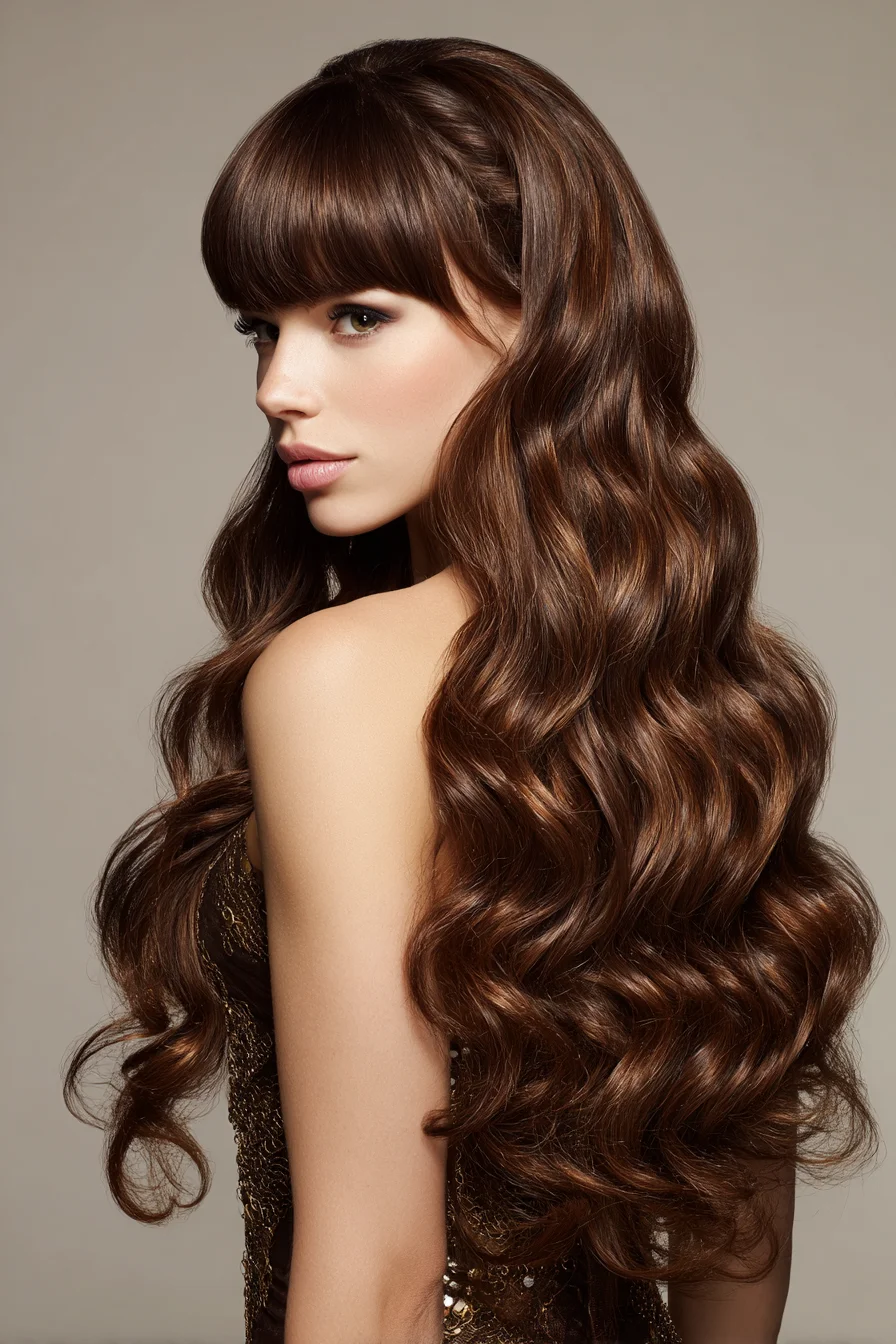 Long Luscious Waves with Blunt Bangs for Glam Days