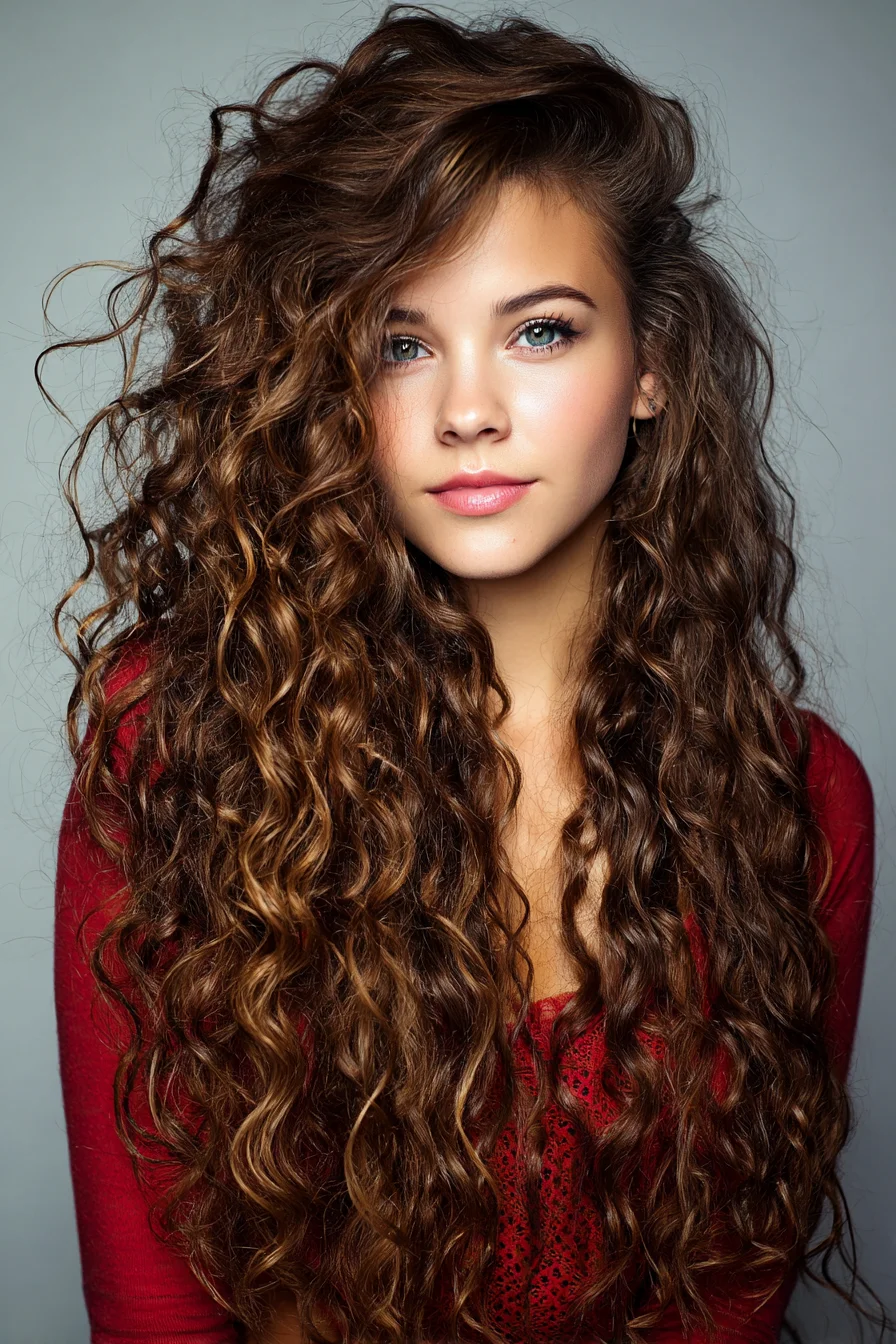 Long Natural Curls with Volume and Piecey Texture