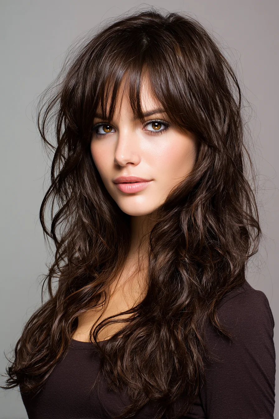 Long Shag with Curtain Bangs and Beachy Waves