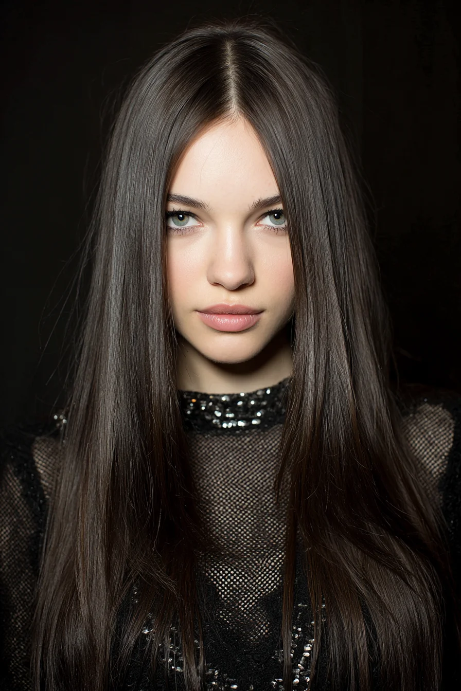 Long Sleek Center-Part Straight Hair for Glossy Shine