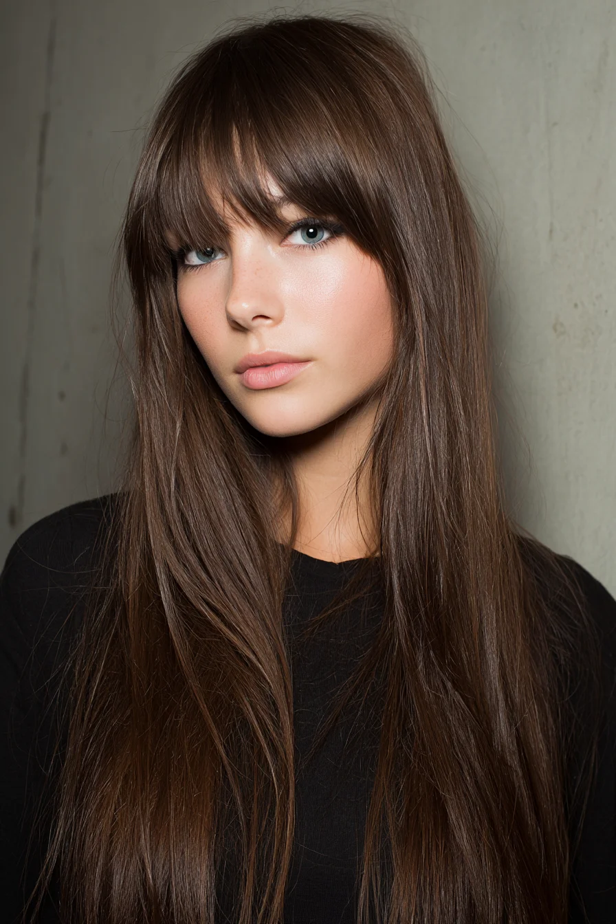 Long Sleek Layers with Soft Curtain Bangs for Everyday