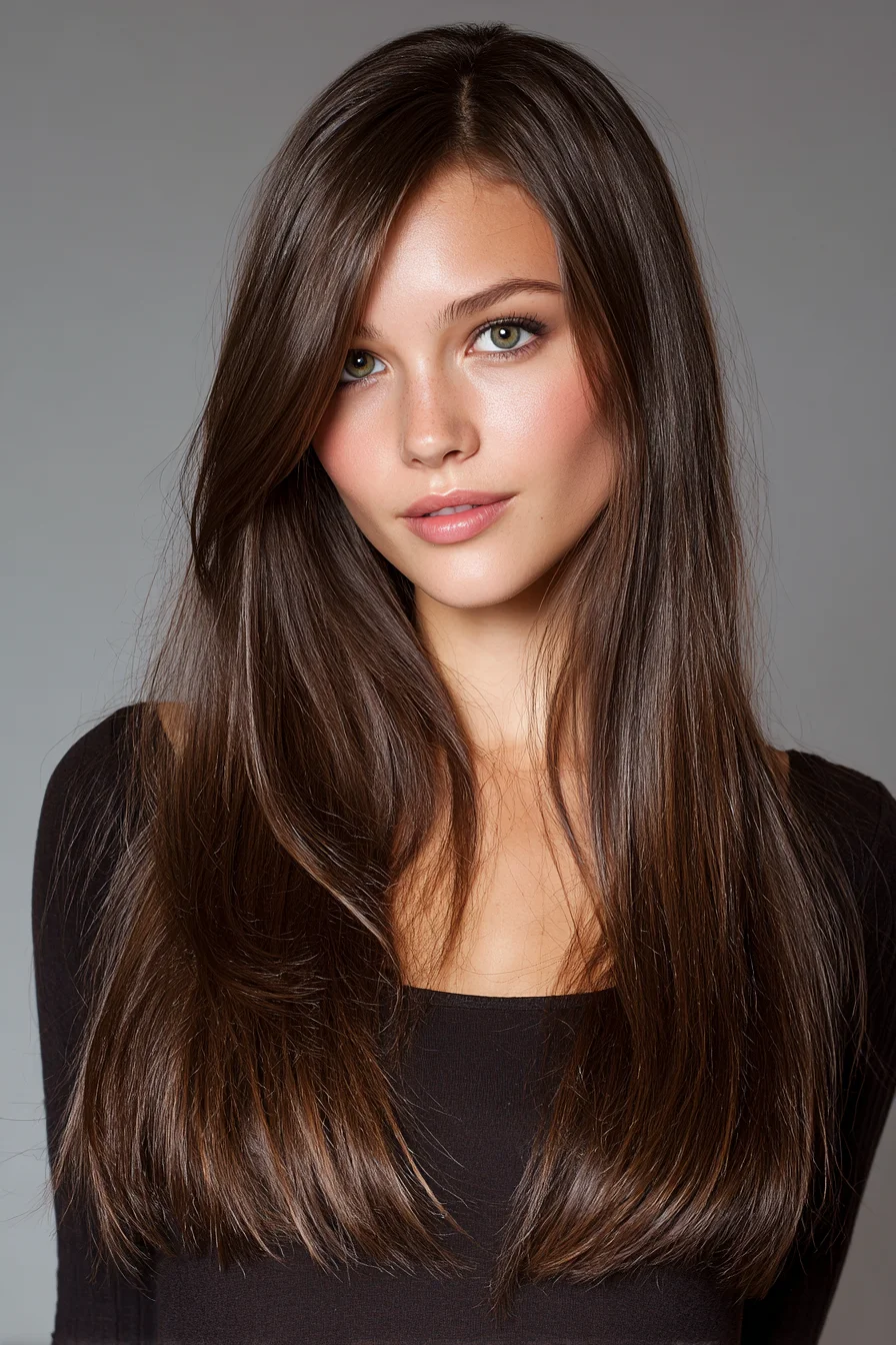 Long Sleek Layers with Soft Face-Framing and Deep Side Part