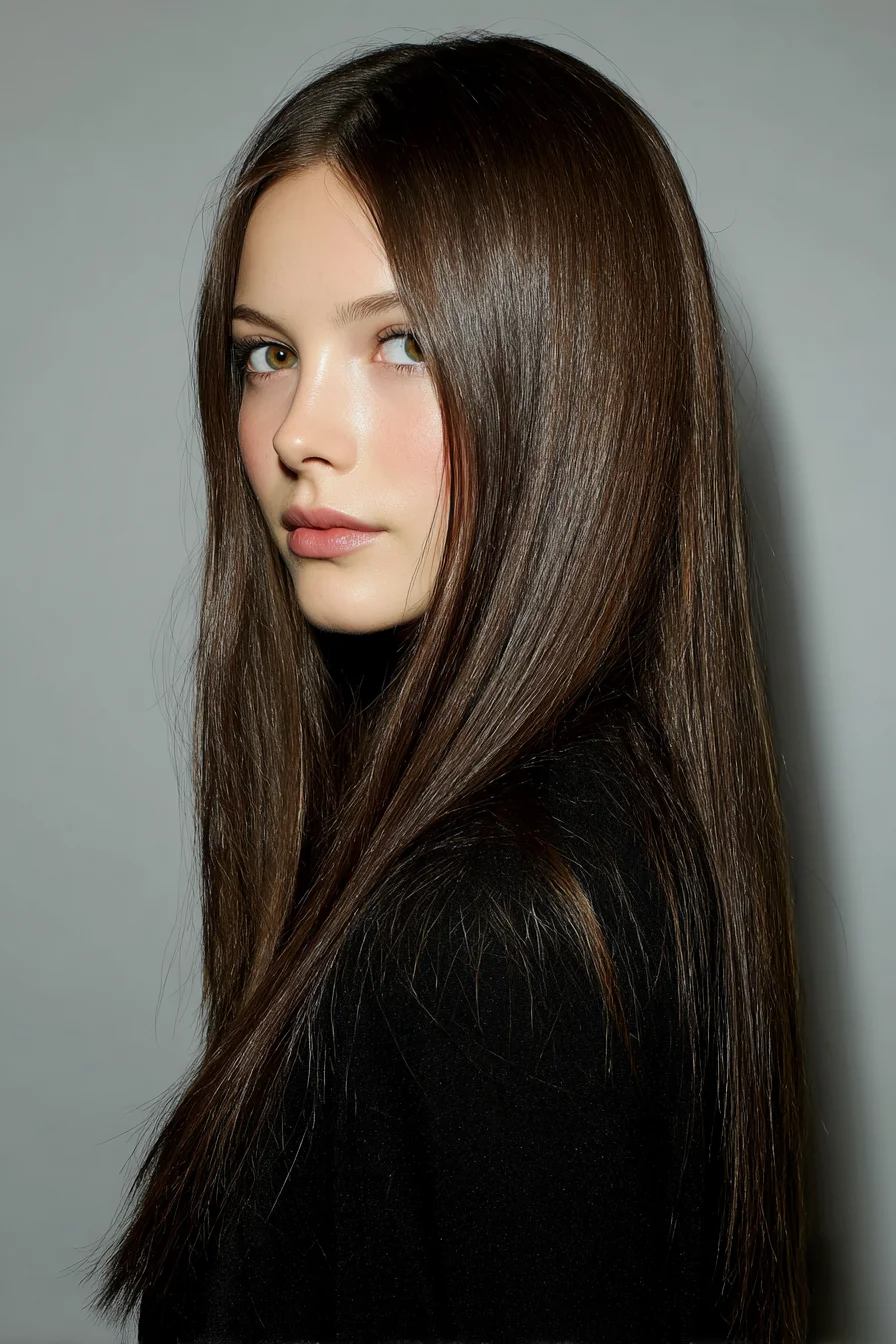 Long Sleek Straight Hair with Soft Face-Framing Layers