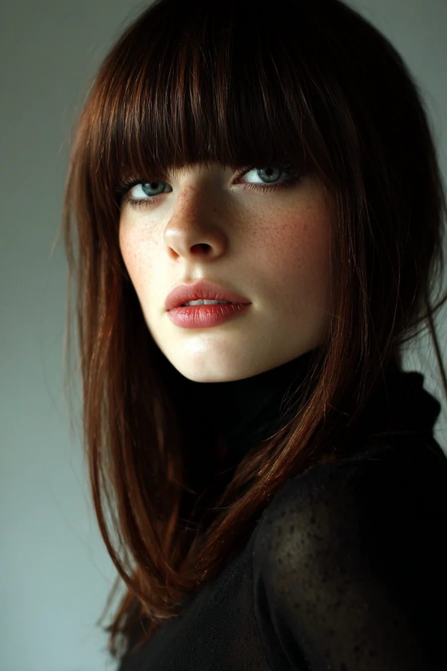 Long Soft Layers with Blunt Fringe for Everyday Chic