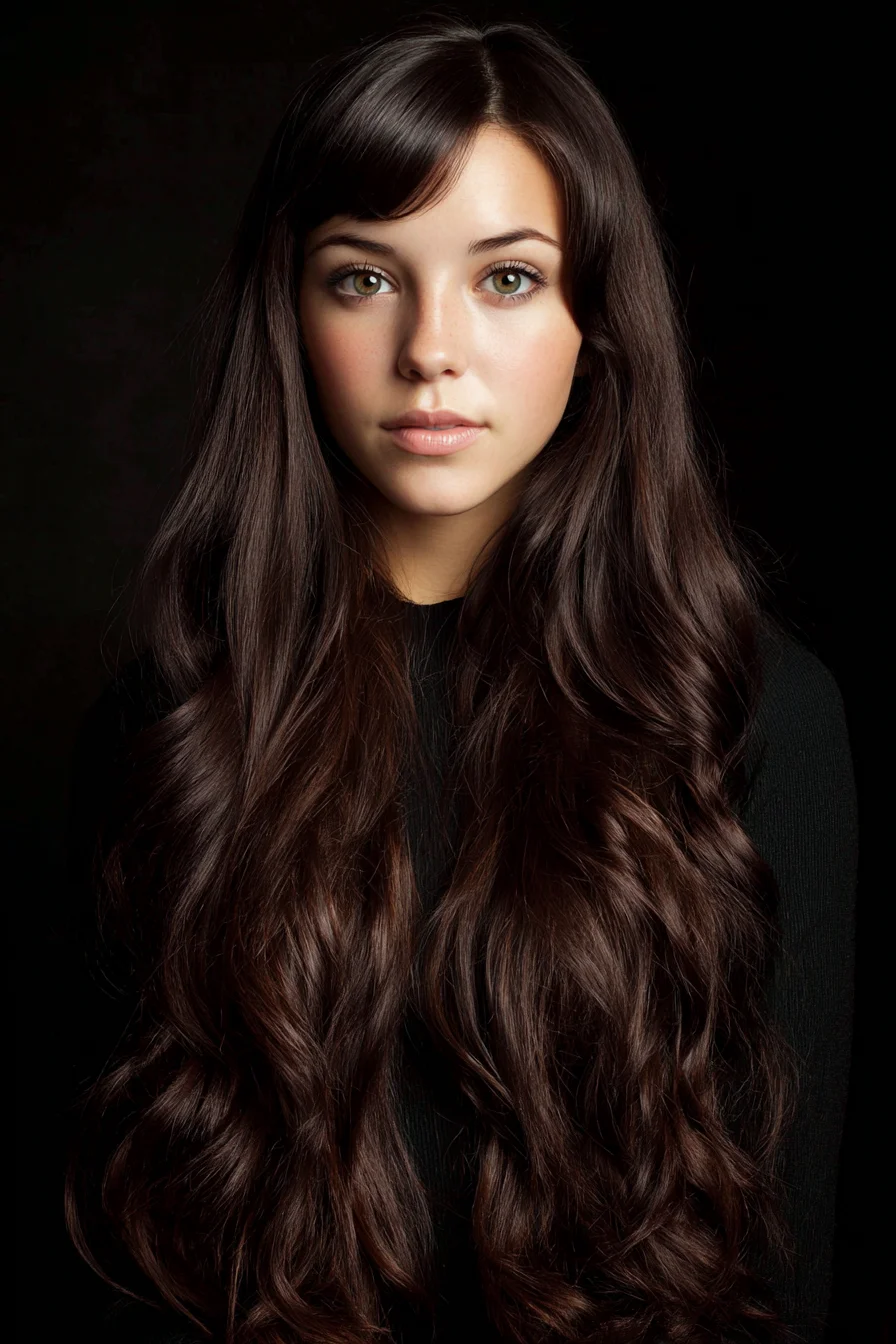 Long Soft Waves with Curtain Bangs and Face-Framing Layers