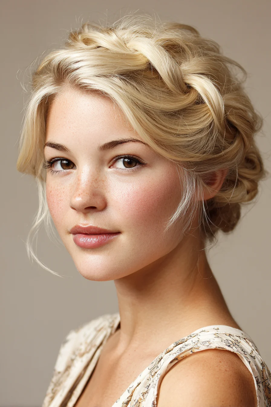 Loose Braided Crown Updo for Soft, Romantic Days