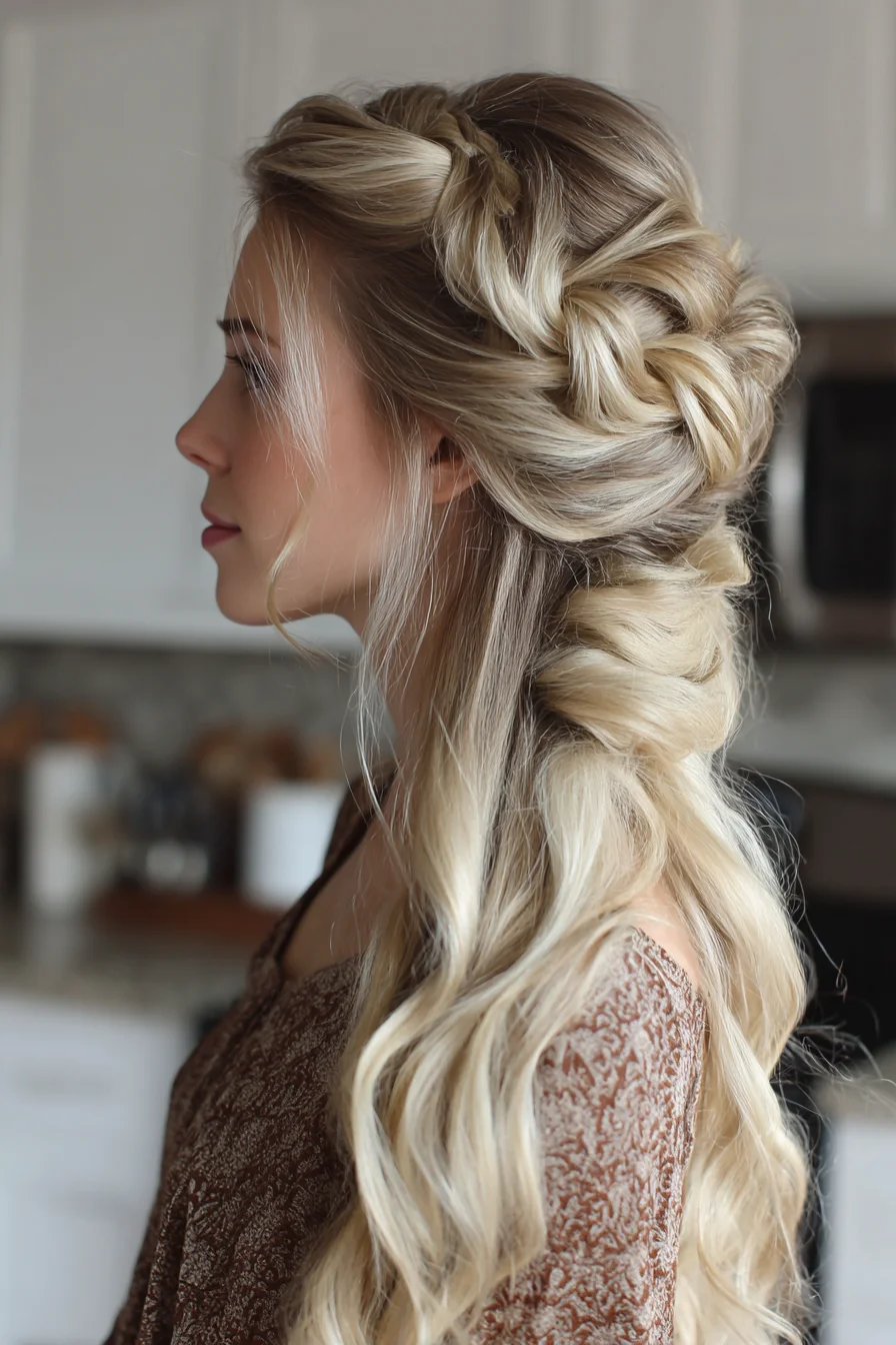 Loose Braided Half-Up for Soft, Romantic Waves
