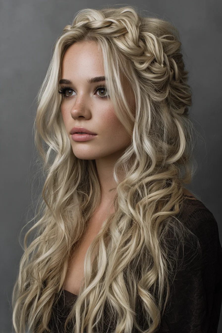 Loose Braided Half-Up with Beachy Curls for Days