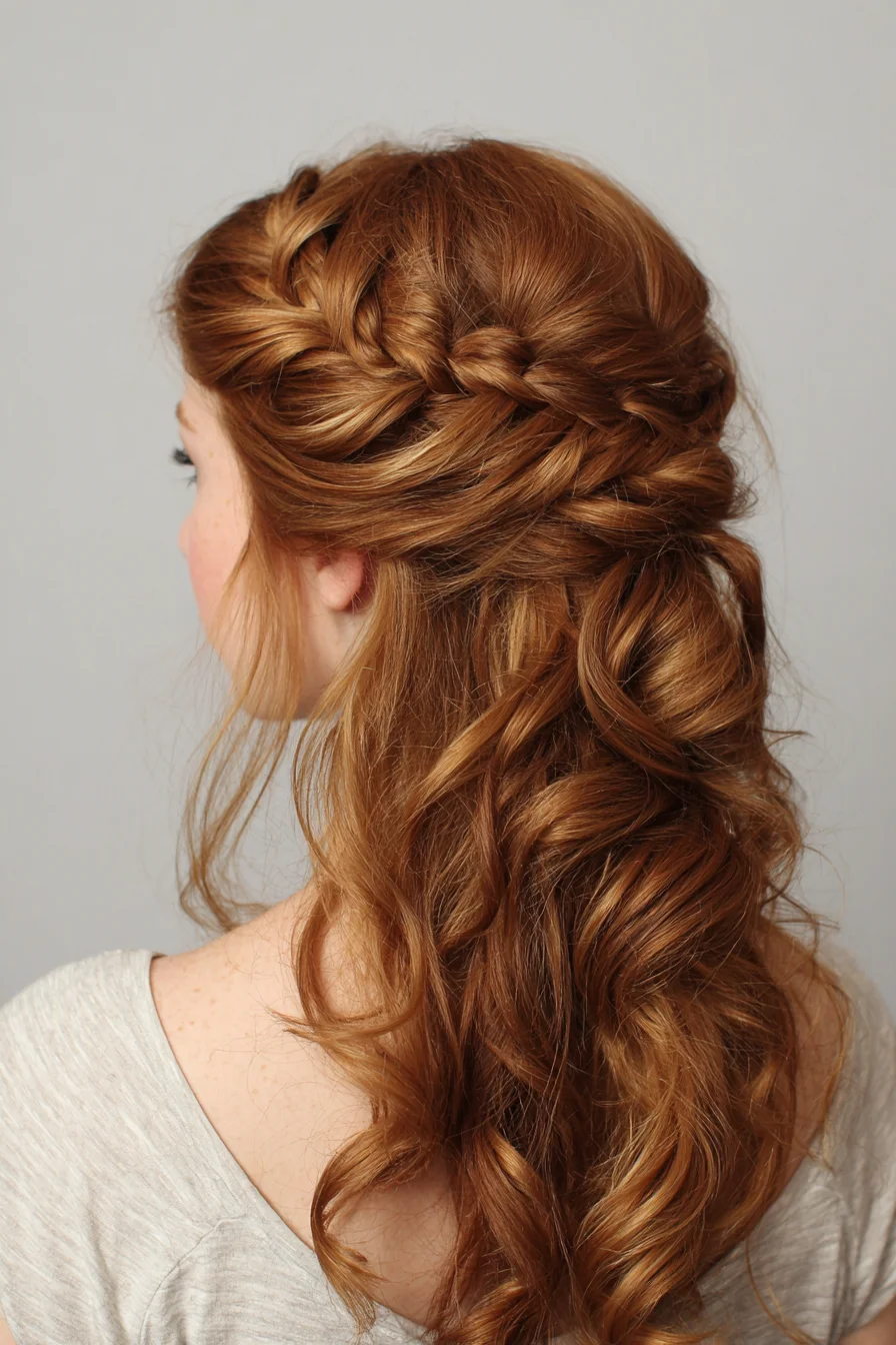 Loose Braided Half-Up with Soft Curls for Copper Hair