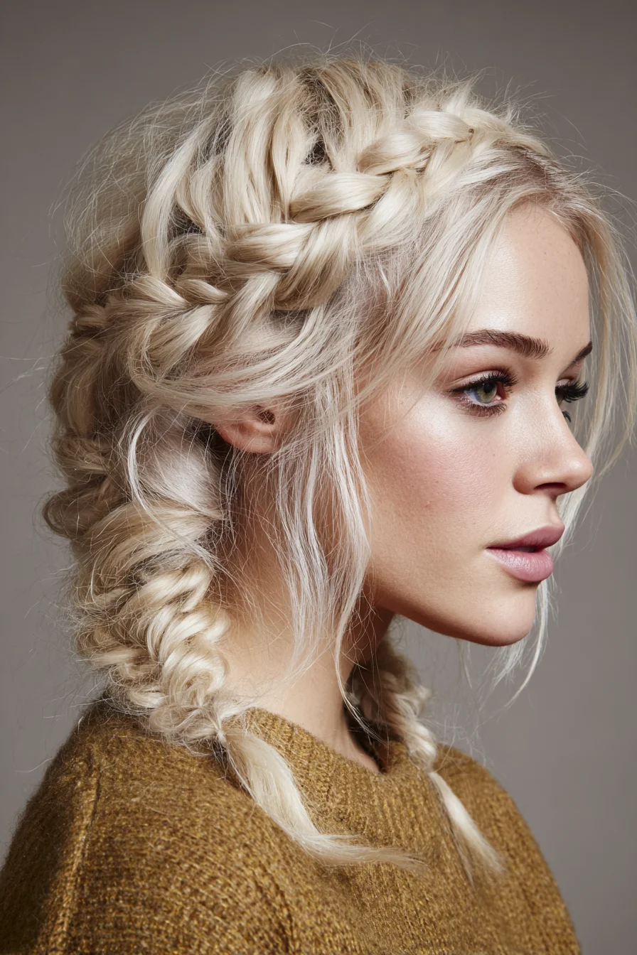 Loose Crown Braids with Soft Face-Framing Pieces