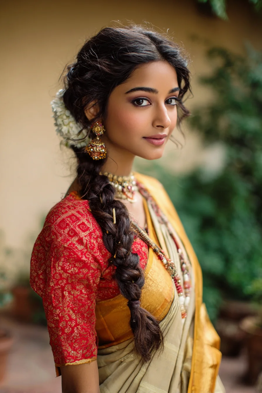 Loose Floral Side Braid with Soft Face-Framing Tendrils