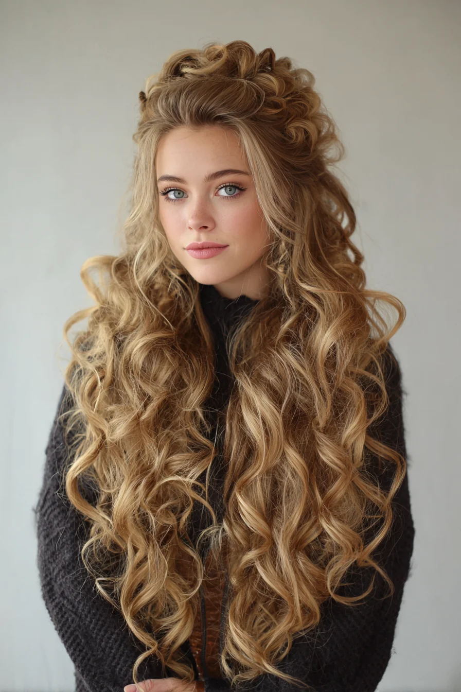 Loose Half-Up Curls for Big, Romantic Volume Everyday Wear