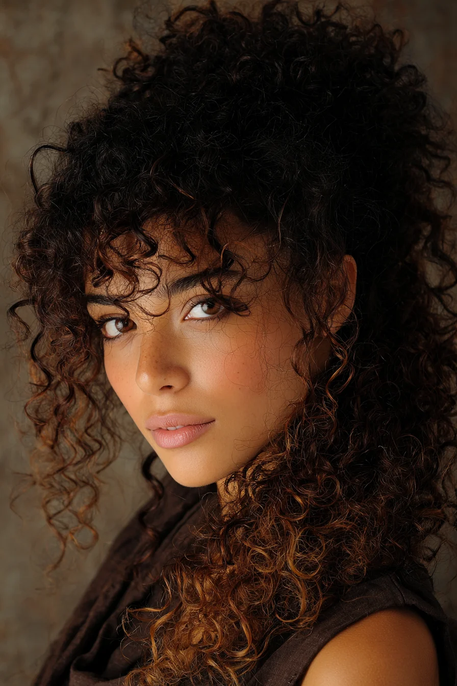 Loose Half-Up Puffy Pony with Curtain Curls and Fringe