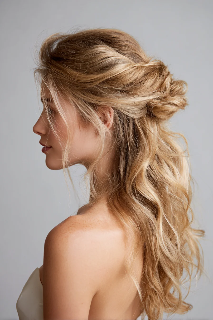 Loose Half-Up Twist with Beachy Waves for Every Day