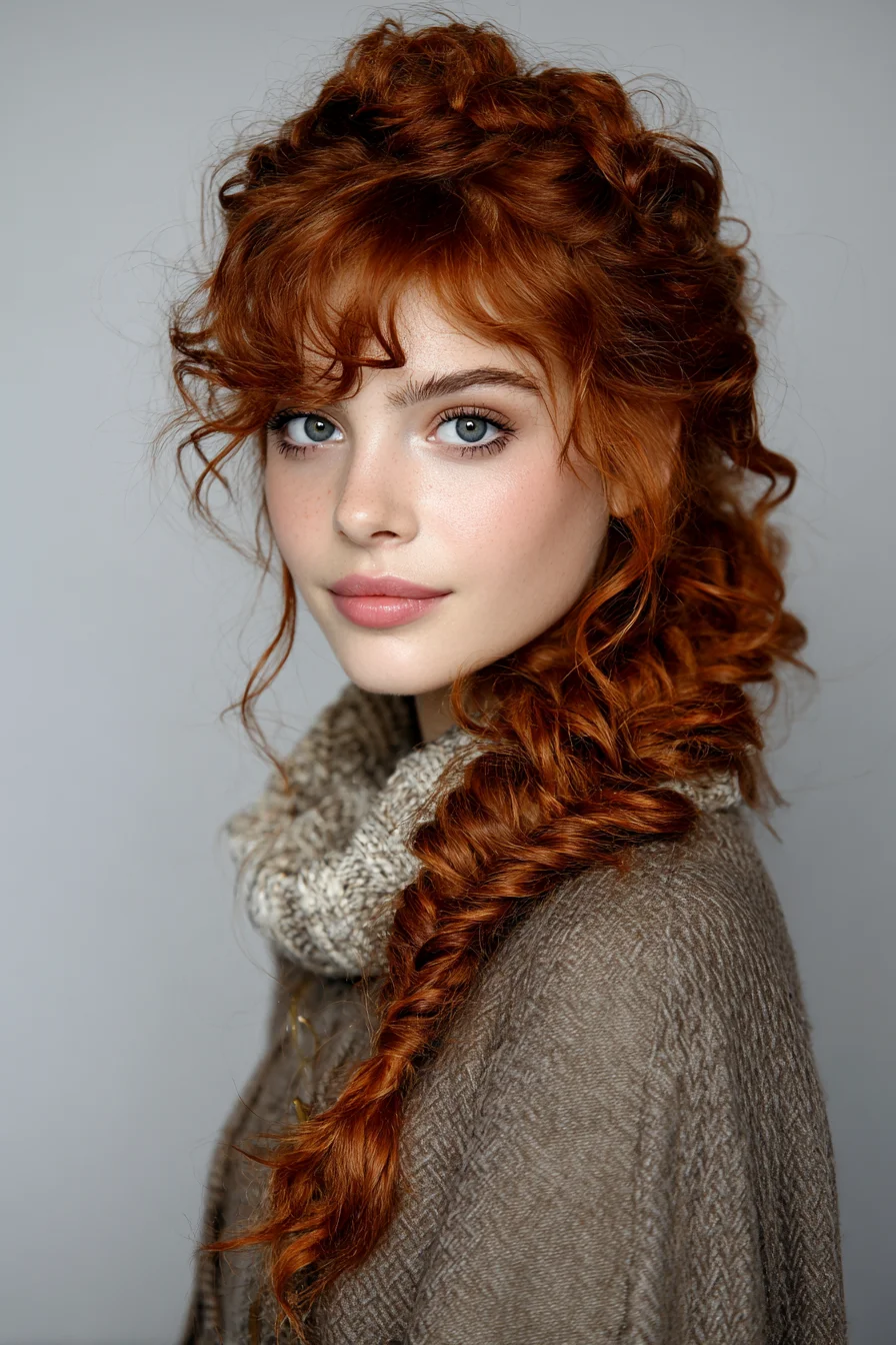 Loose Messy Fishtail Braid with Soft Face-Framing Curls