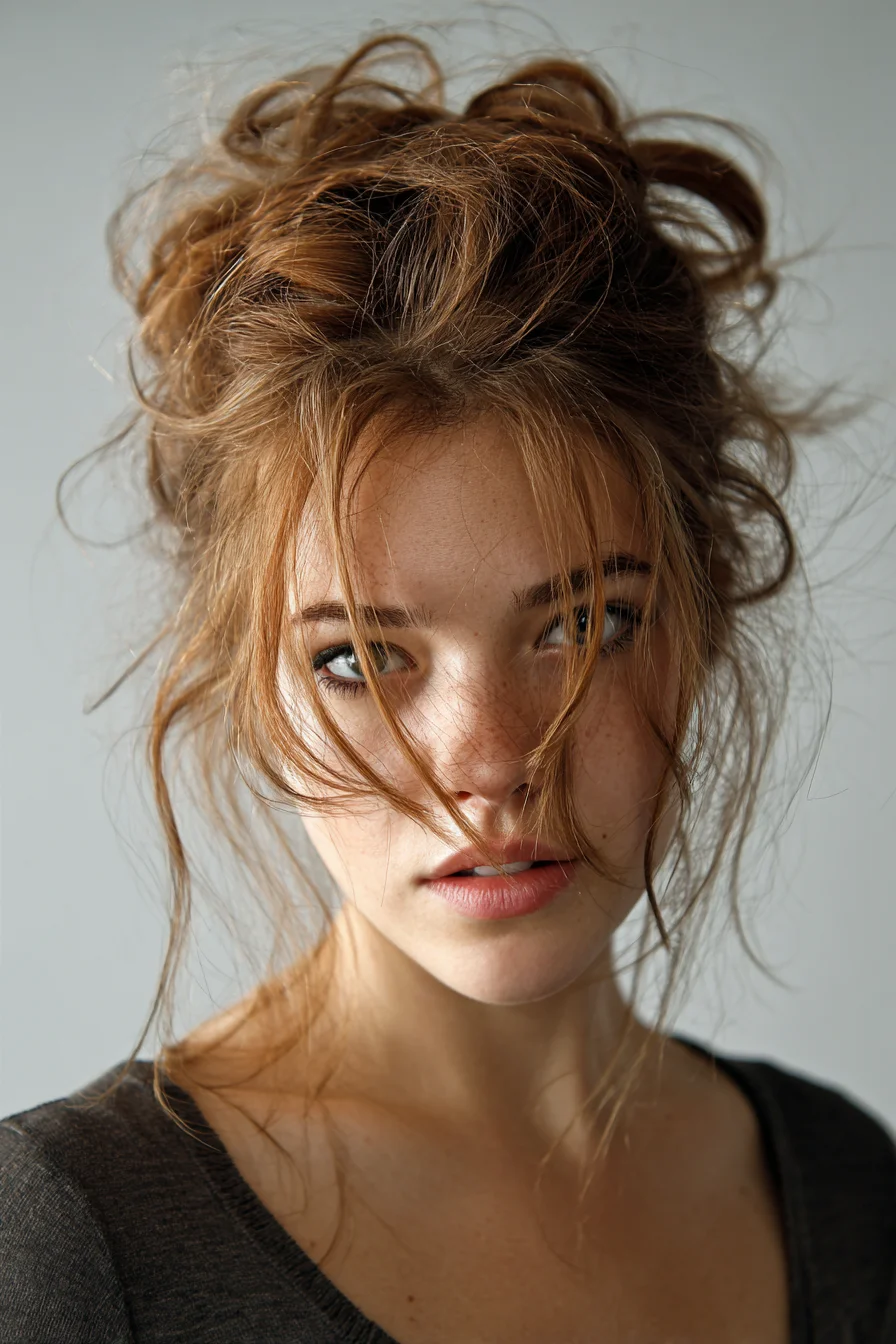 Loose Messy Top Knot with Face-Framing Pieces for Texture