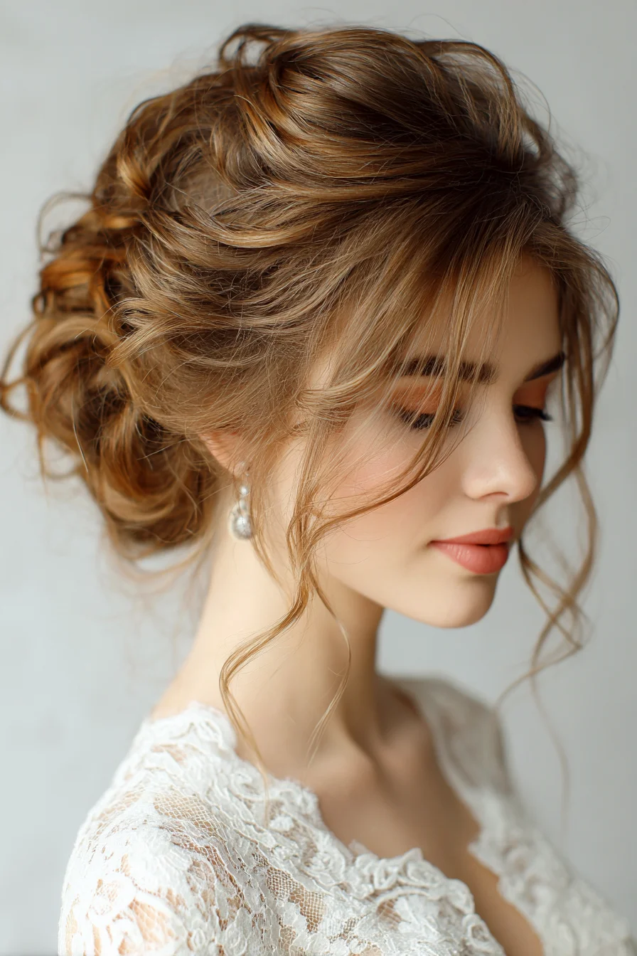 Loose Romantic Updo with Face-Framing Tendrils