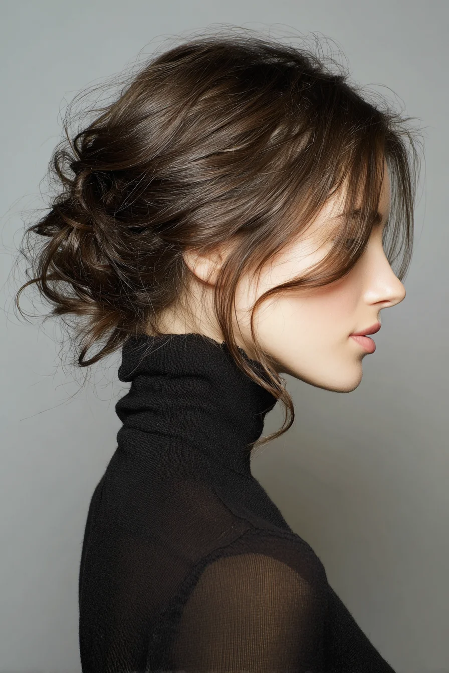 Loose Textured Low Bun with Soft Face-Framing Layers