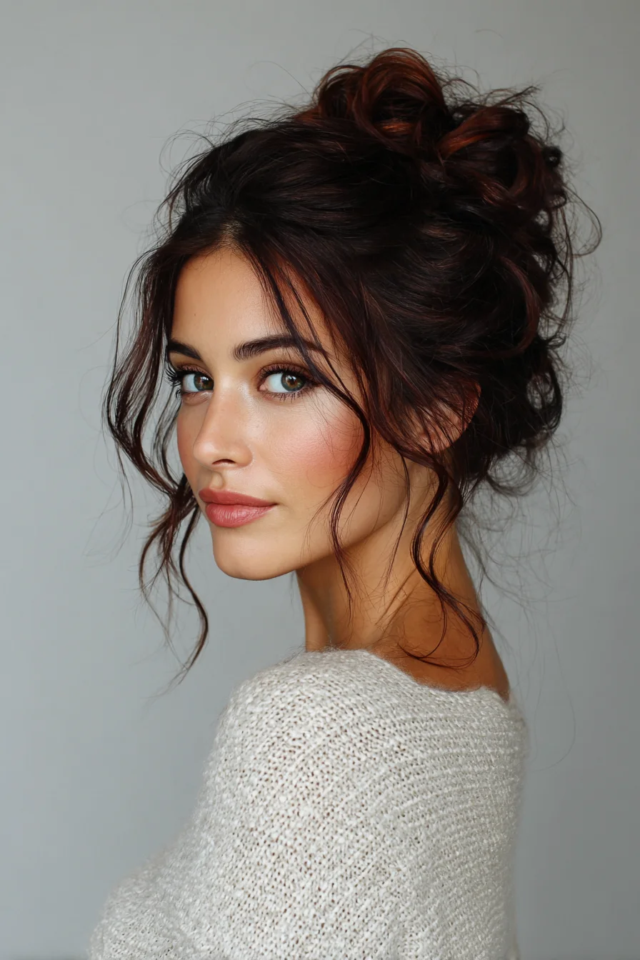 Loose Top Knot with Soft Face-Framing Tendrils