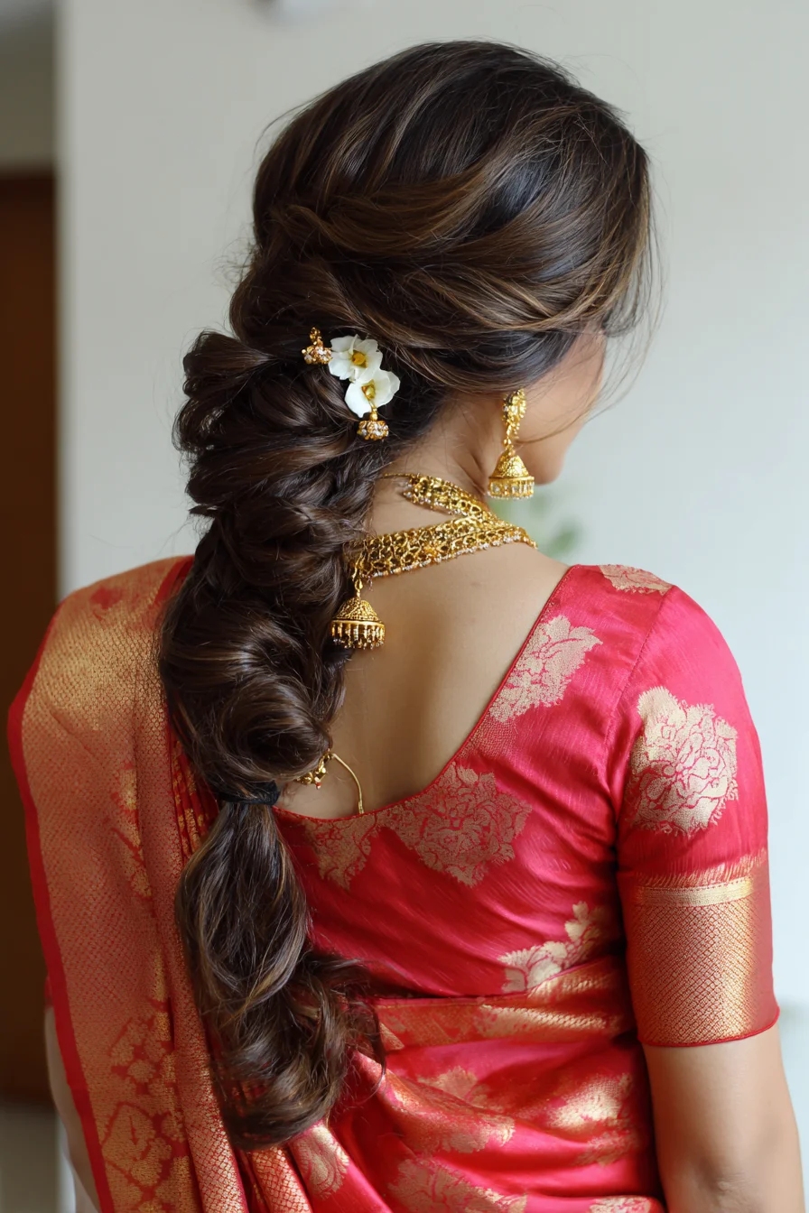 Loose Twisted Braid with Floral Pins for Bridal Looks