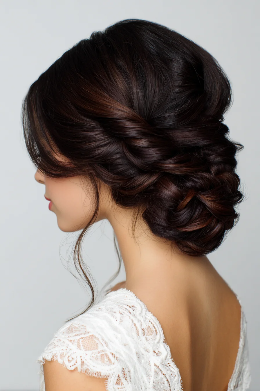 Loose Twisted Low Chignon for Weddings and Events