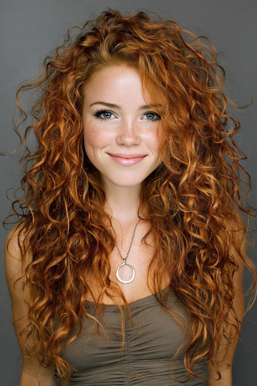 Loose Voluminous Curls for Natural Thick Red Hair