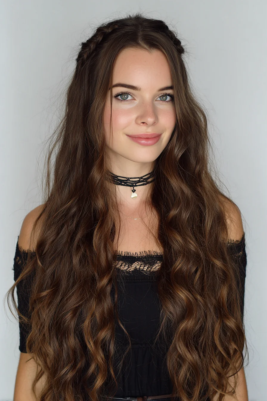 Loose Wavy Hair with Braided Half Crown for Everyday
