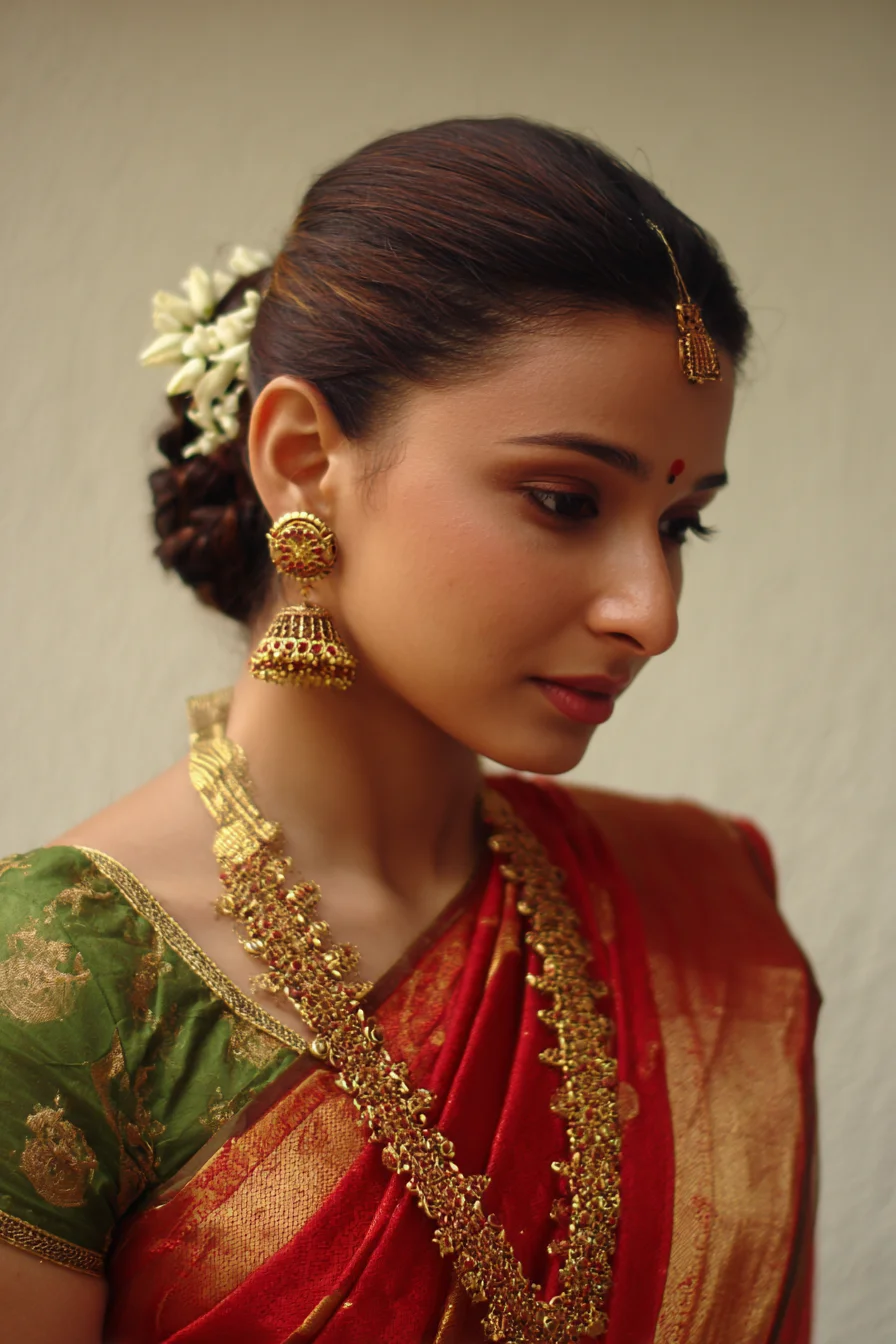 Low Braided Bun with Jasmine Gajra Classic Bridal Look