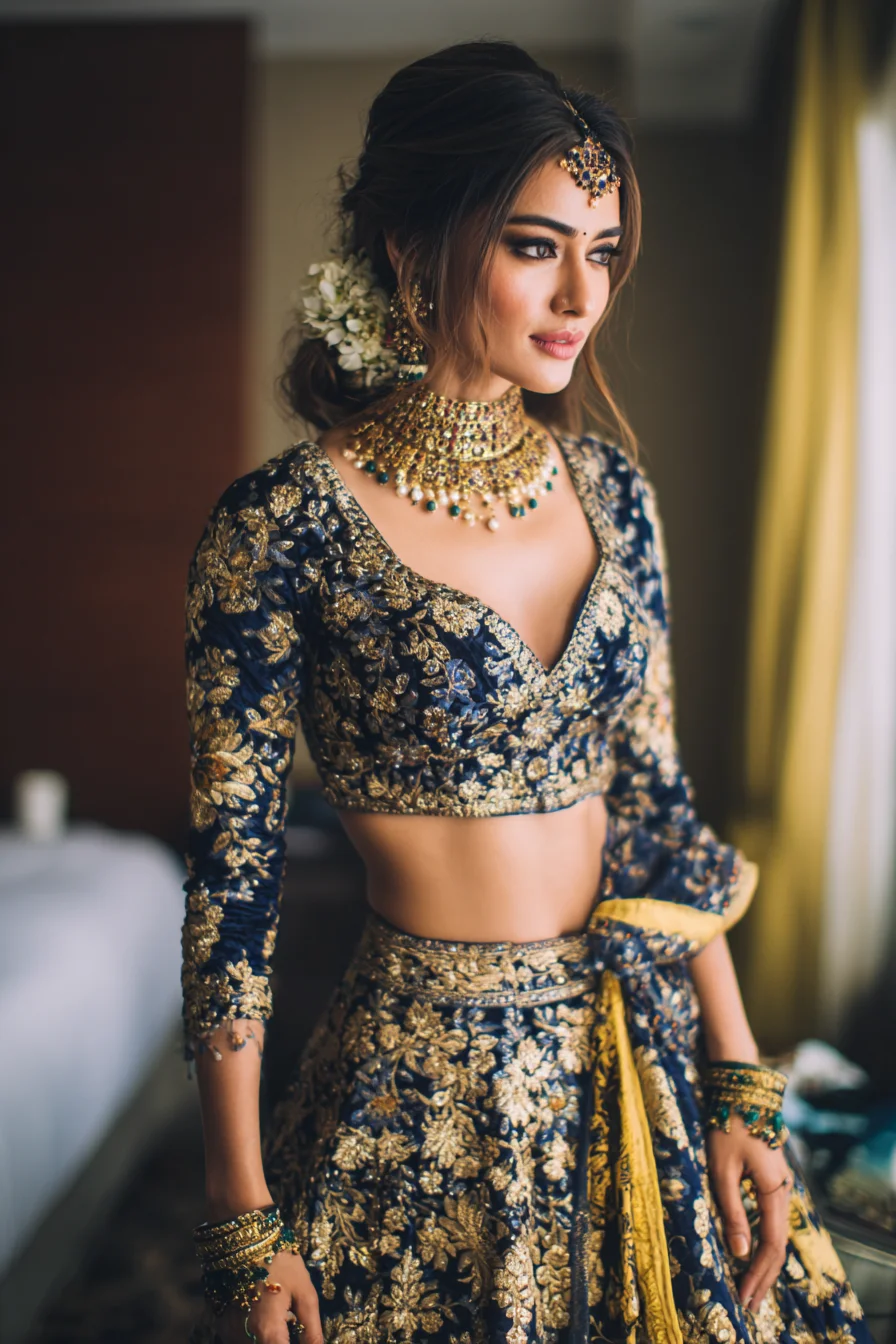 Low Messy Bun with Floral Gajra for Modern Brides