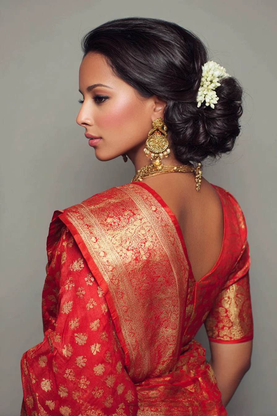 Low Twisted Bun with Jasmine for Festive Looks