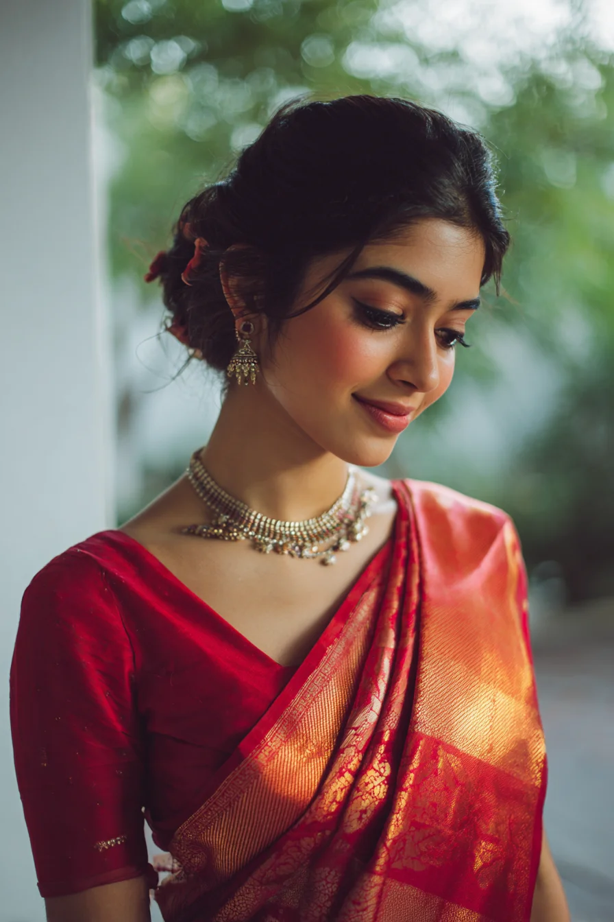 Low Twisted Bun with Soft Face-Framing Tendrils