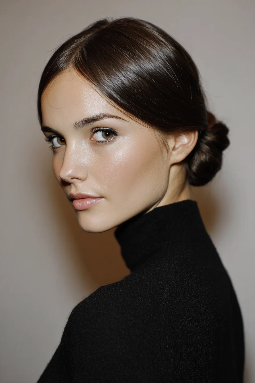 Low Twisted Bun with Soft Side Part Minimal Chic