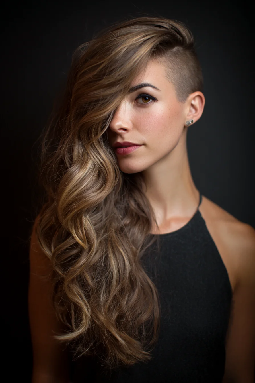 Luxe Side-Swept Waves with an Undercut Accent