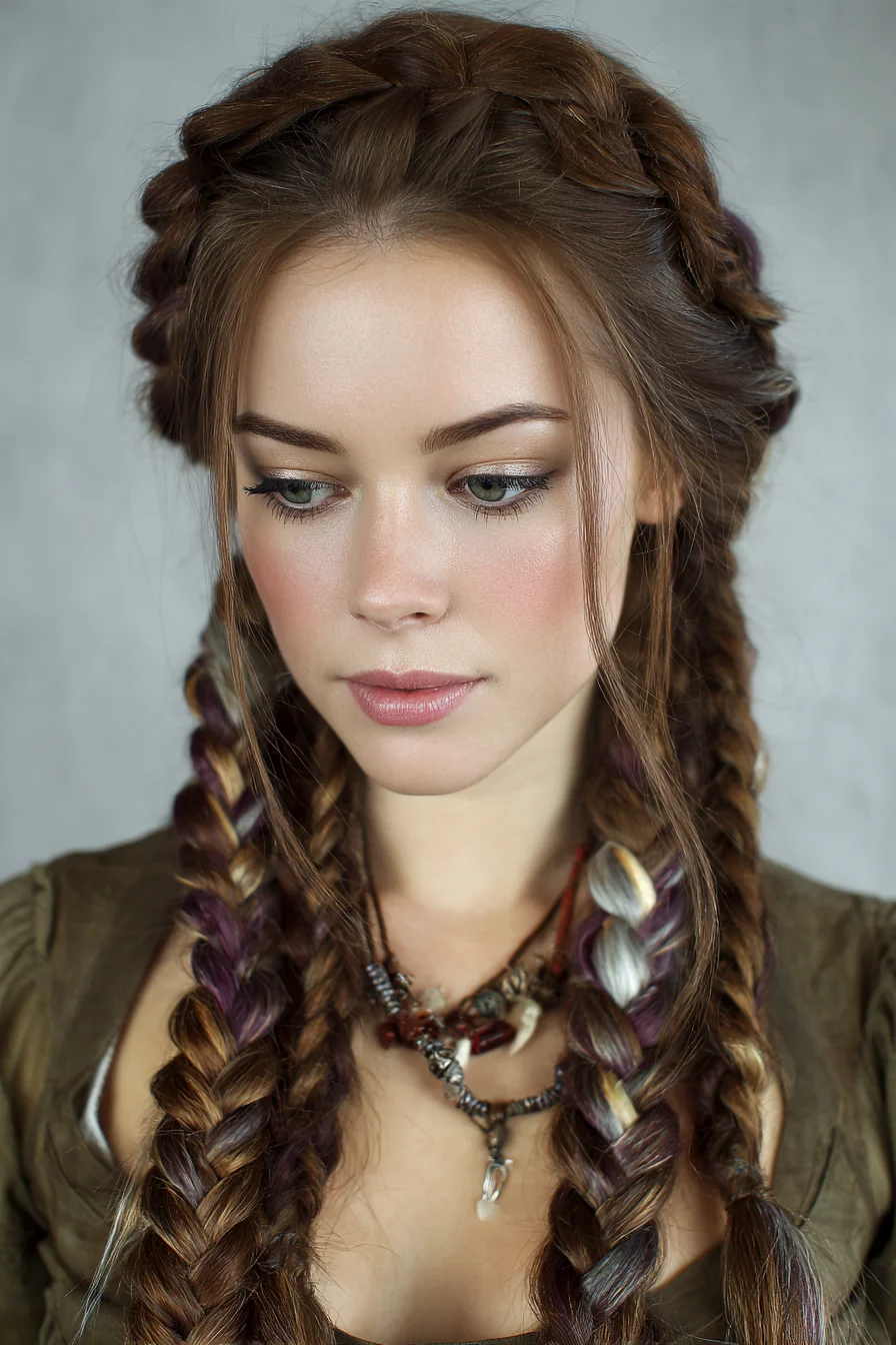 Messy Boho Crown Braid with Chunky Side Braids