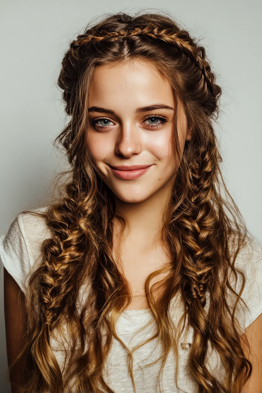 Messy Boho Crown with Fishtail Side Braids for Days