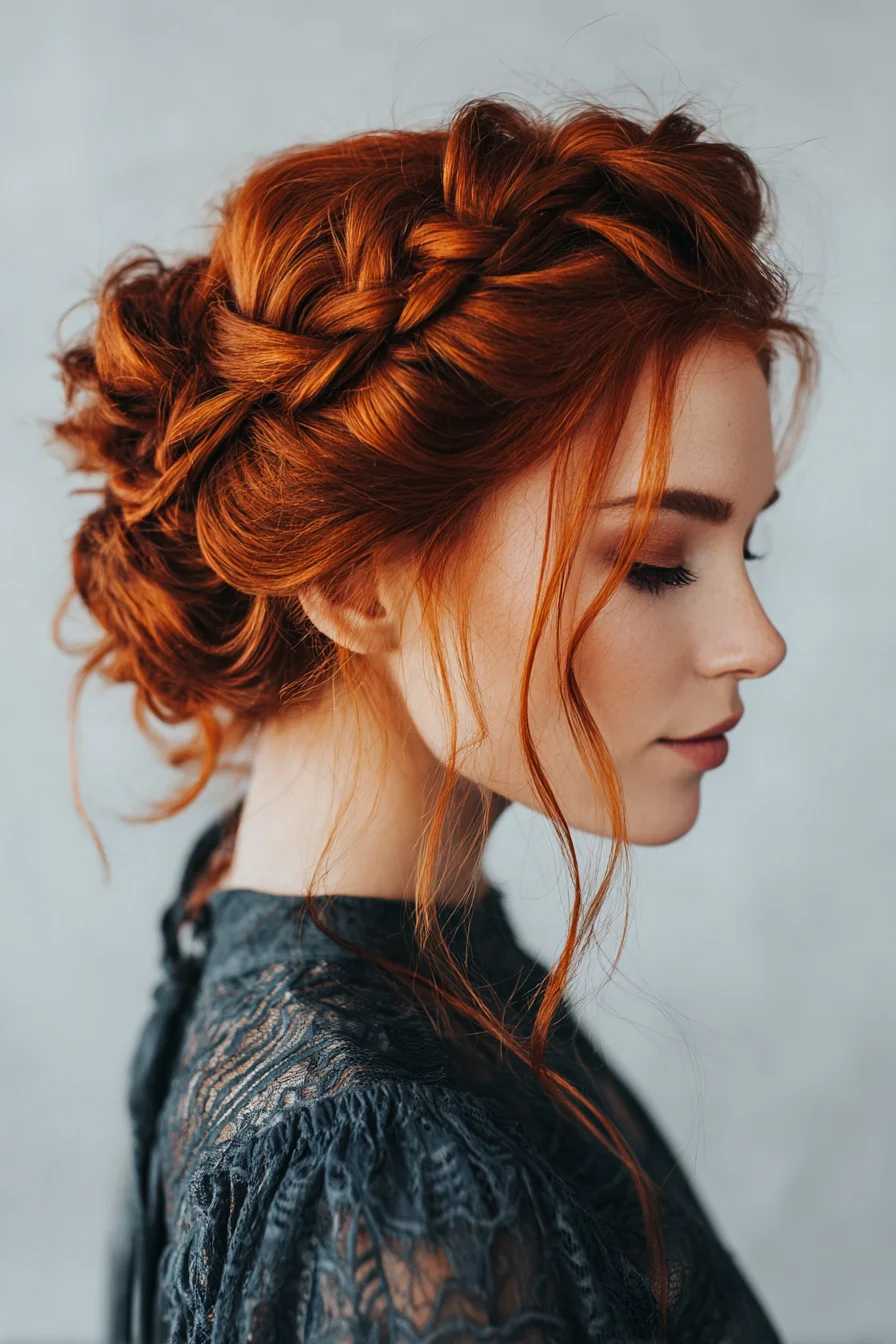 Messy Braided Crown Into a Romantic Low Bun Look