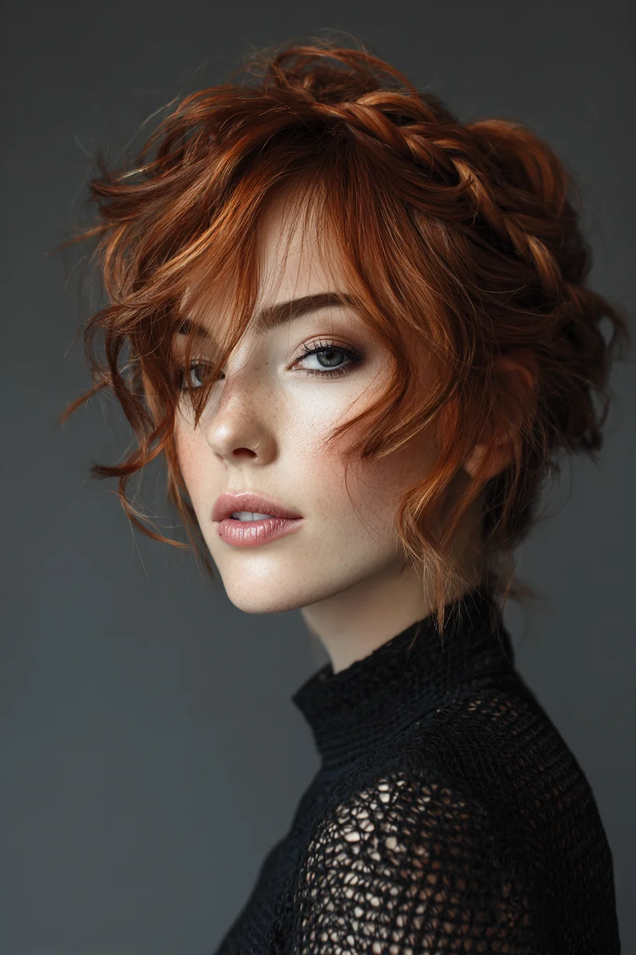 Messy Braided Updo with Face-Framing Tendrils