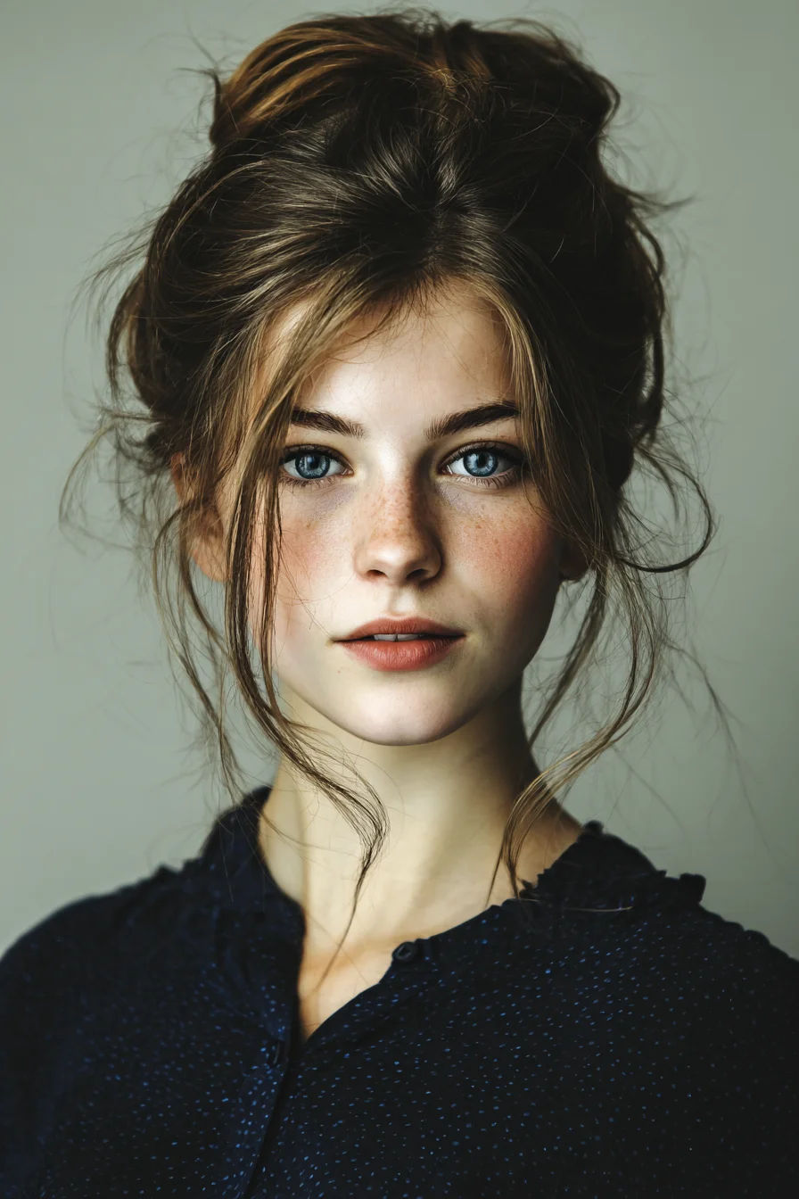 Messy High Bun with Soft Face-Framing Tendrils - Casual