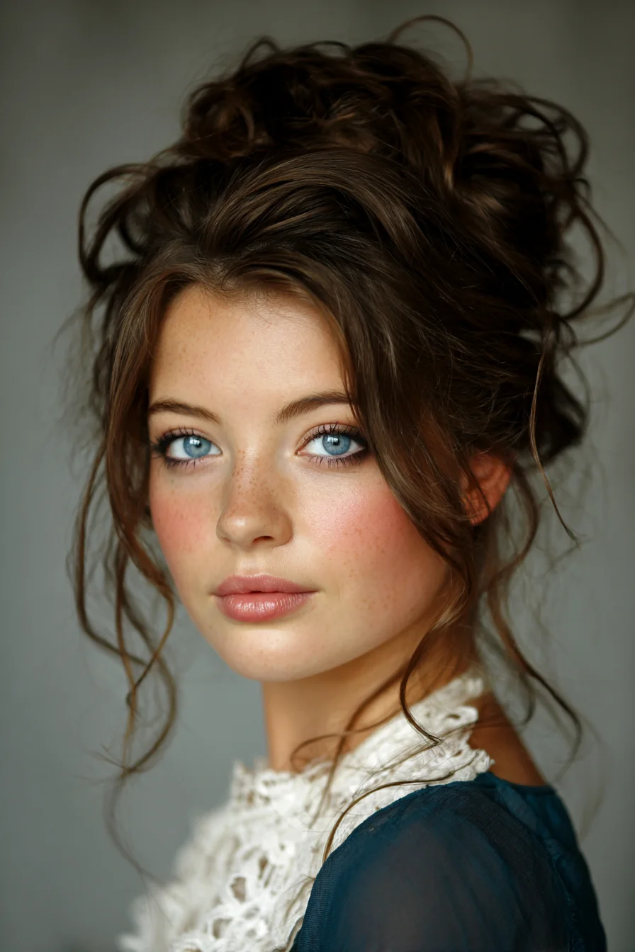 Messy Romantic Updo with Face-Framing Tendrils