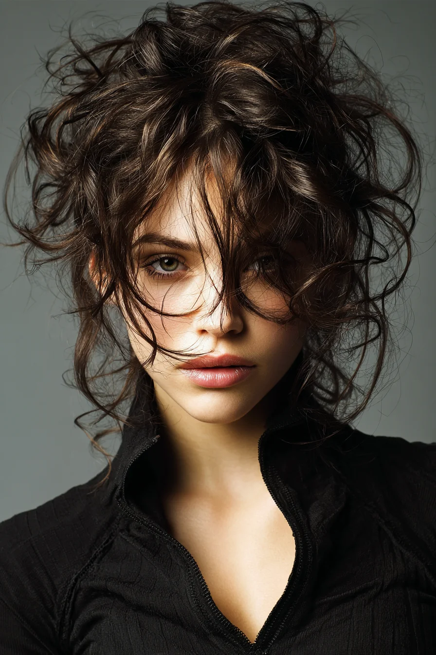 Messy Tousled Curly Updo With Face-Framing Pieces