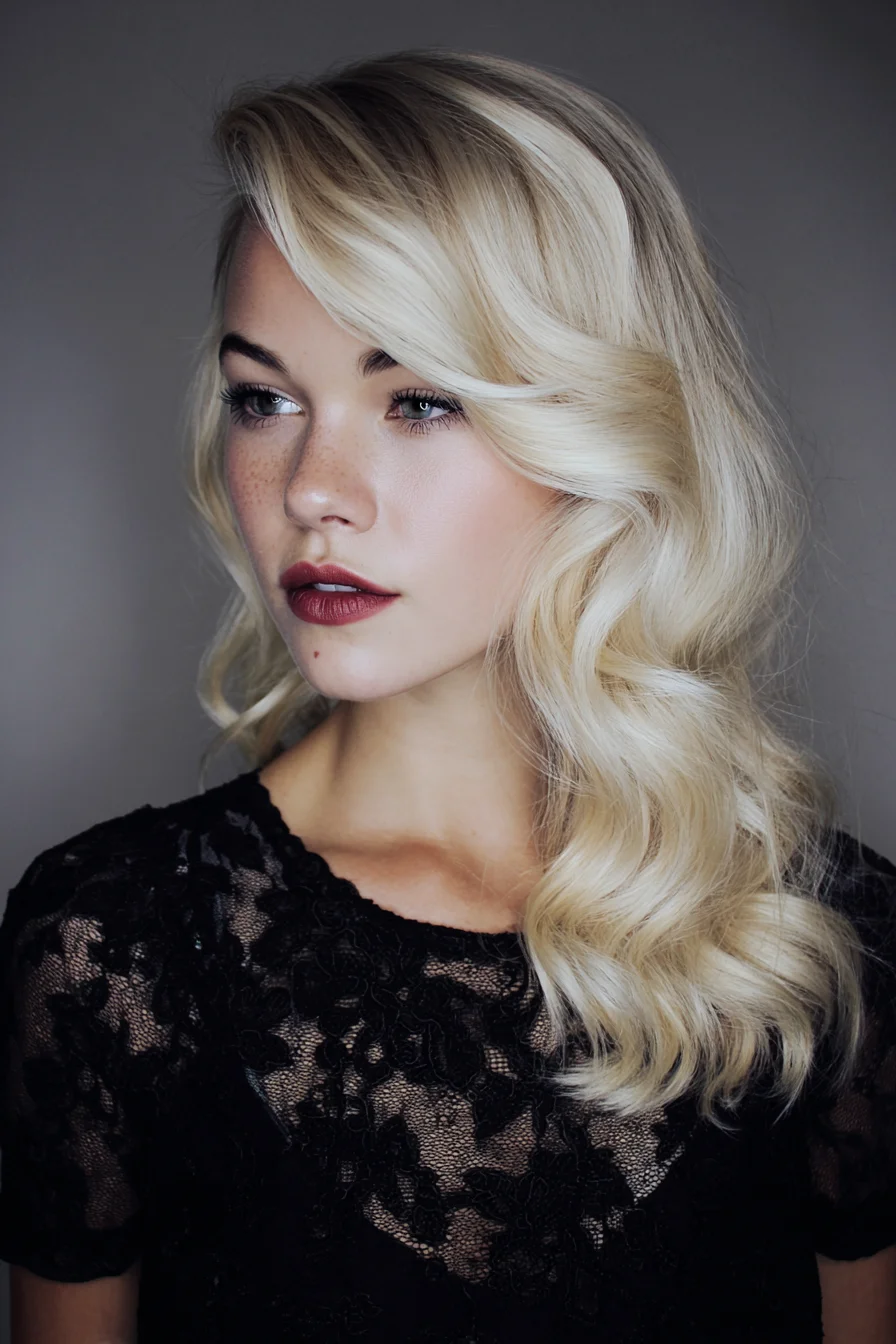 Old Hollywood Side-Swept Waves for Medium-Long Hair