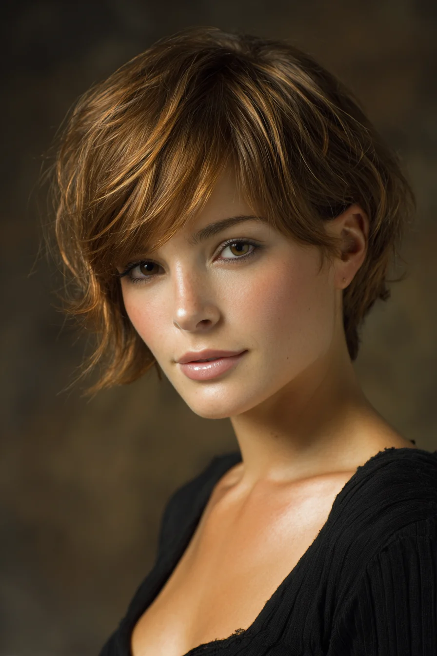 Piecey Short Shag with Side-Swept Fringe for Effortless Look