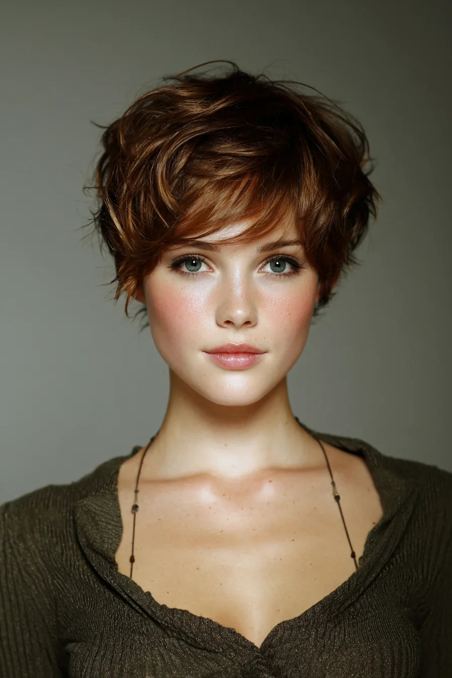 Piecey Tousled Pixie with Side-Swept Fringe for Soft Volume