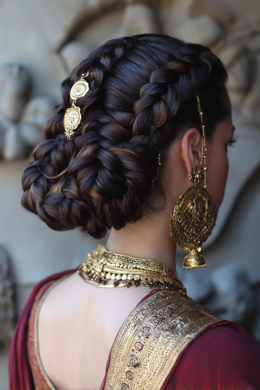 Regal Braided Low Bun with Gold Accents for Weddings