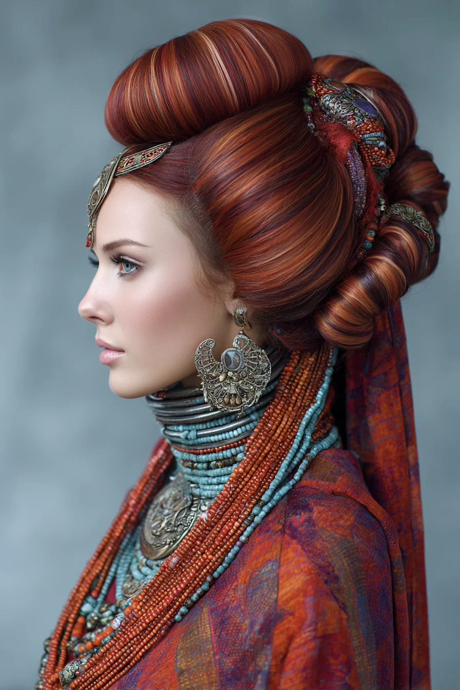 Regal Twisted Updo with Braided Accent and Scarf